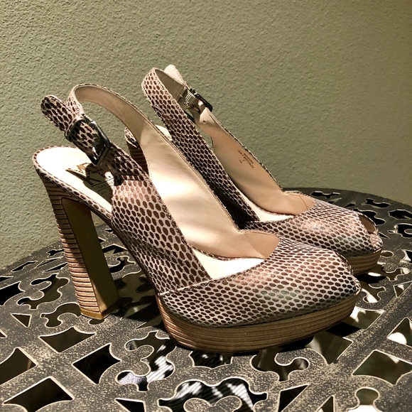 MRKT Shoes - MRKT (Market) Snakeskin Slingback Platform Heels